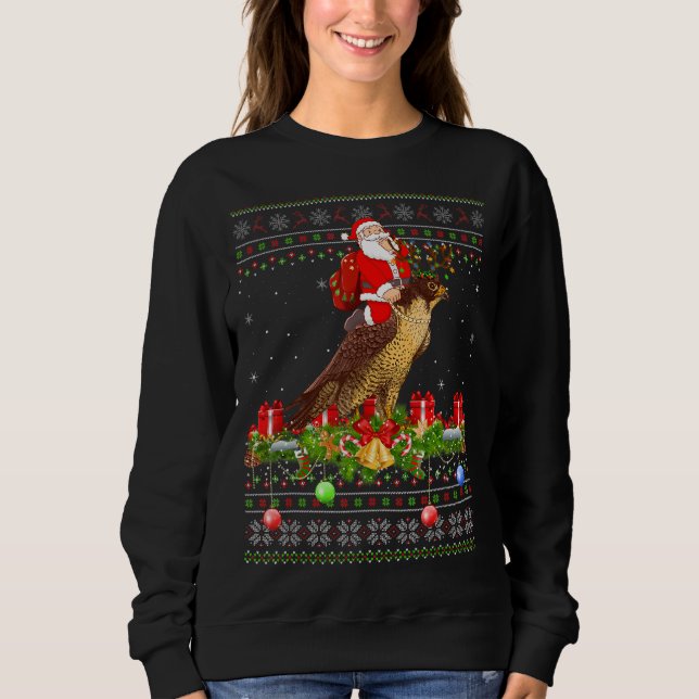 Hawk Bird Ugly Santa Riding Hawk jul T Shirt (Framsida)
