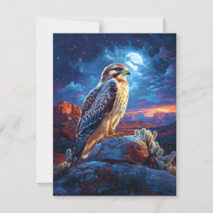 Hawk i öknen under en hel måne vykort
