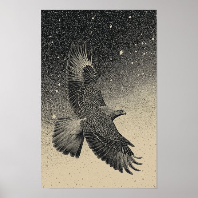 Hawk in a starry night sky poster (Framsidan)