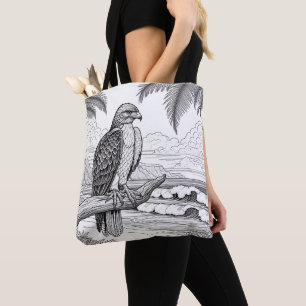 Hawk Wating over Ocean Horizon Coloring Tygkasse