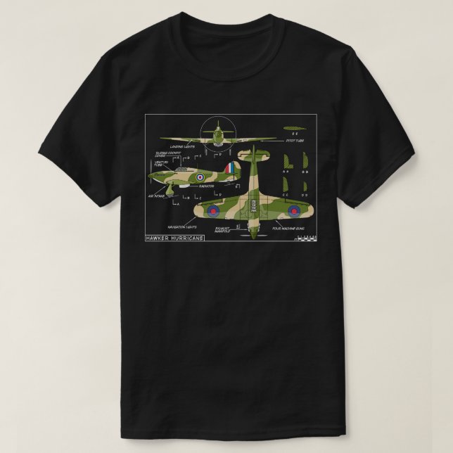 Hawker Hurricane British WW2 Fighter Aircraft Diag T Shirt (Design framsida)