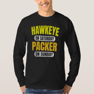 Hawkeye på lördag Packer på Söndag Grönt Bay Vin T Shirt