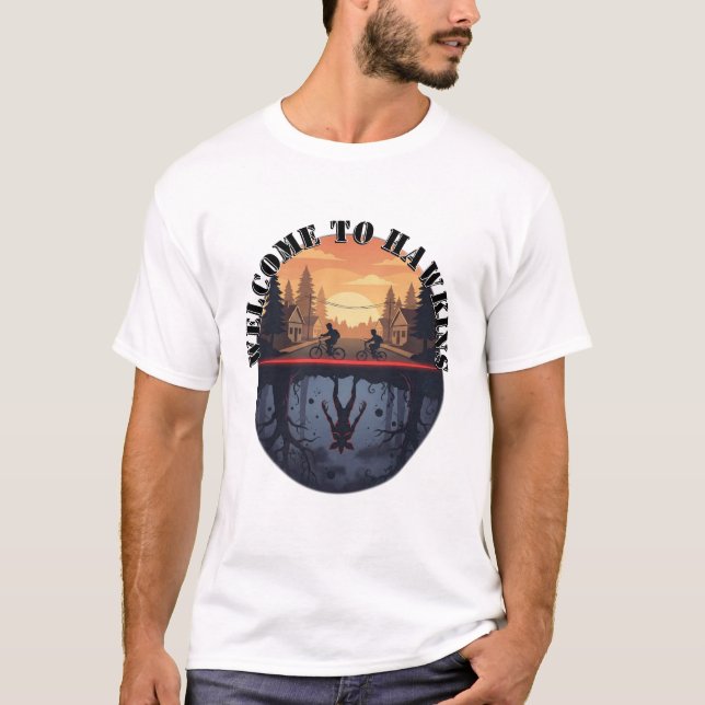 Hawkins Upside-Down Split Scene T Shirt (Framsida)