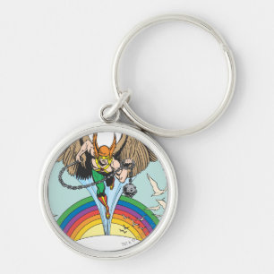 Hawkman Flies Thru Himlar Rund Silverfärgad Nyckelring