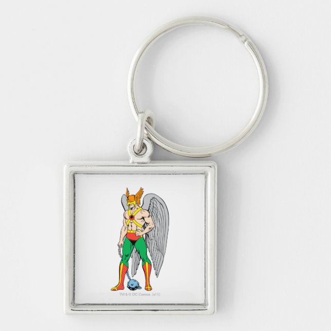 Hawkman Ständiga Pose Fyrkantig Silverfärgad Nyckelring (Framsidan)