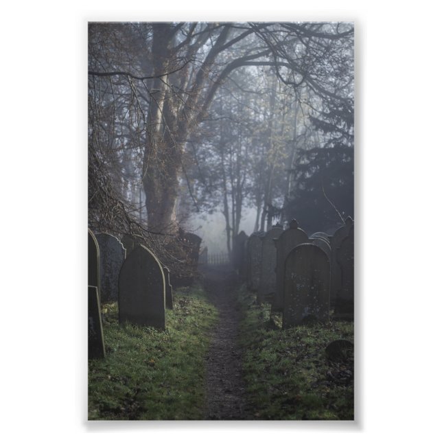 Haworth Churchyard i Mist 4x6 Print Fototryck (Framsidan)