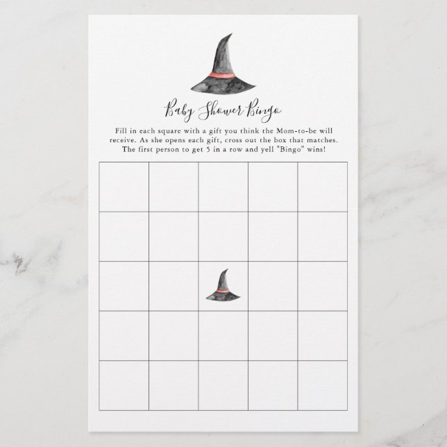Häx Halloween Baby Shower Spel Bingo Söt Flygblad (Framsidan)