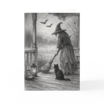 Häx-, katt- och fladdermöss-Halloween-kort