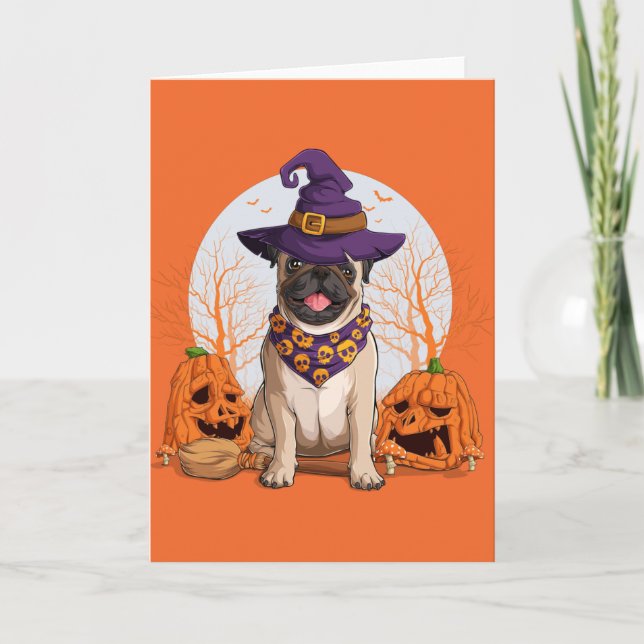 Häx Pug Halloween Helgkort (Framsida)