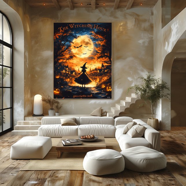 Häx Siluett Halloween - Fullmåne & By Poster (Skapare uppladdad)