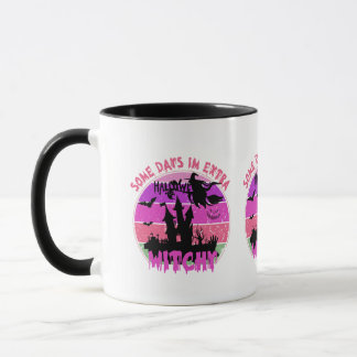 Häx Siluett Slott - Retro Solnedgång Halloween Mugg