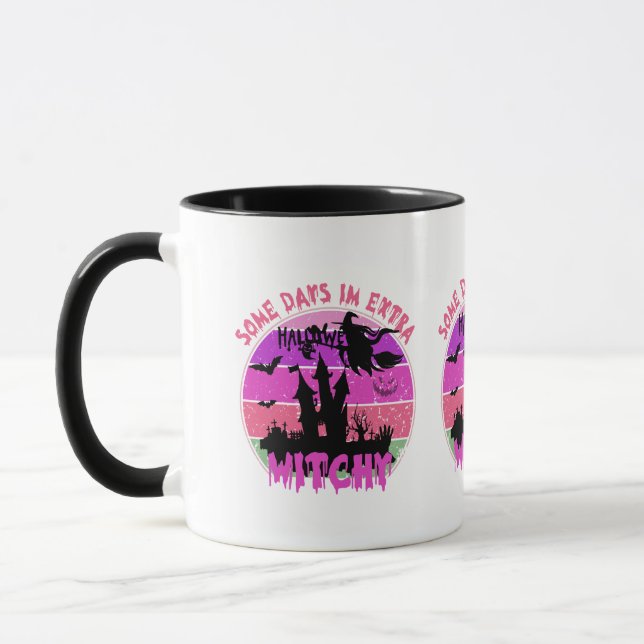 Häx Siluett Slott - Retro Solnedgång Halloween Mugg (Vänster)