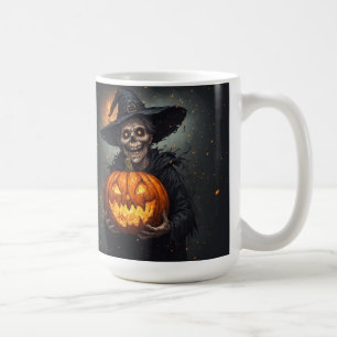 Häx Skelett Med Lysande Pumpa Halloween 🎃 Kaffemugg
