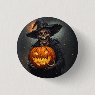 Häx Skelett Med Lysande Pumpa Halloween 🎃 Knapp