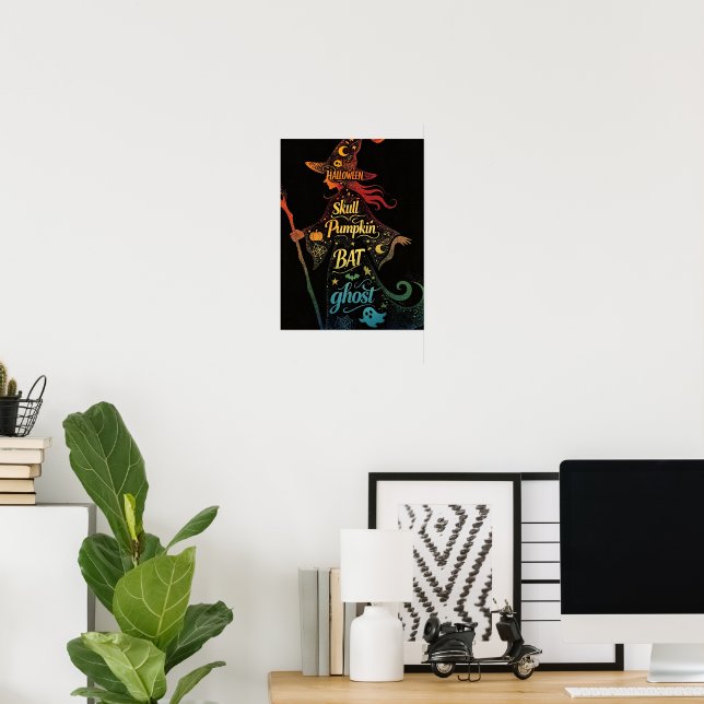 Häx typografi Halloween gotisk ordkonst Poster (Hemmakontoret)