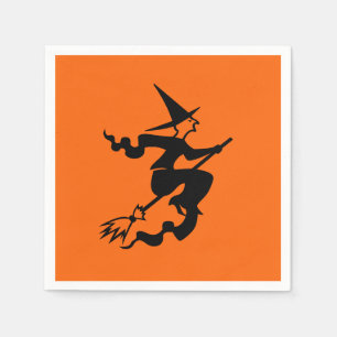 Häxa flygande på kvast Halloween 4Nellie Pappersservett