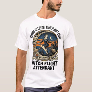 Häxa flygvärdin Halloween kvast bröt design T Shirt