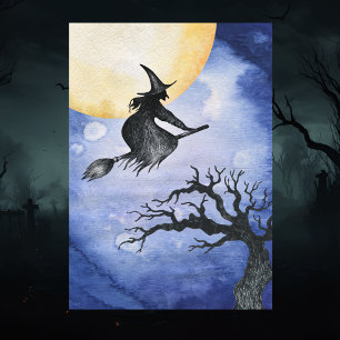 Häxa för happy halloweenhälsningflyg kort