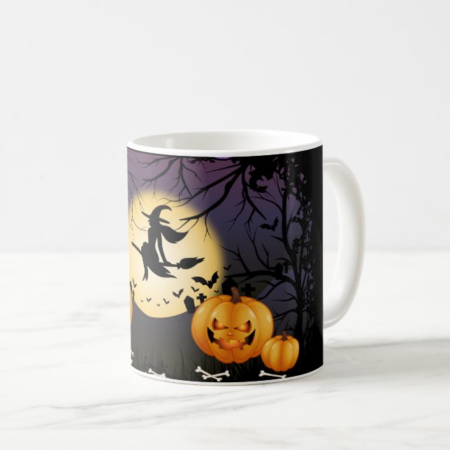 Häxa Fullmåne Pumpa Kuslig Halloween Kaffemugg (Framsida höger)