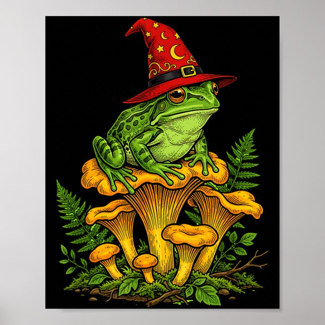 Häxa groda sittande på svamp halloween magi poster (Framsidan)
