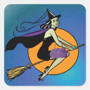 Häxa Halloween Fyrkantigt Klistermärke