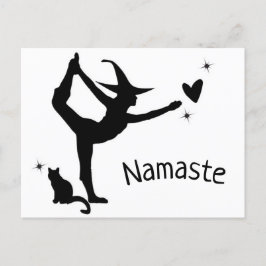 Häxa Halloween Namaste Yoga Hjärta Katt Modern Vykort