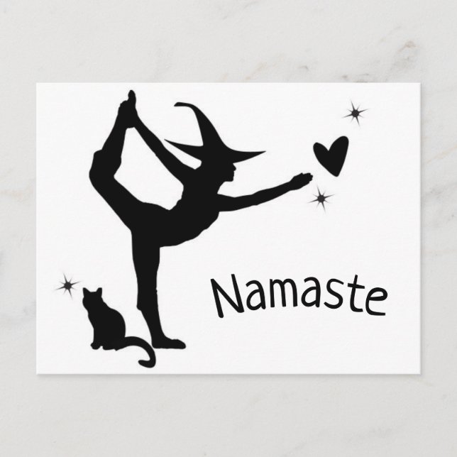 Häxa Halloween Namaste Yoga Hjärta Katt Modern Vykort (Framsida)