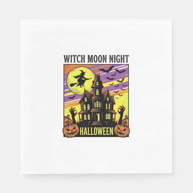 Häxa Halloween-tröja Vintage Spökhus Natt_ Pappersservett (Framsidan)