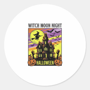 Häxa Halloween-tröja Vintage Spökhus Natt_ Runt Klistermärke