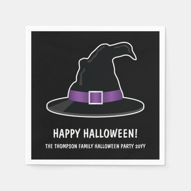 Häxa hatt med lila detaljer Glad Halloween Pappersservett (Framsidan)