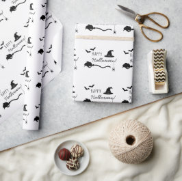 Häxa Hatt Och Kvast Med Spindel Och Fladdermöss Ha Presentpapper