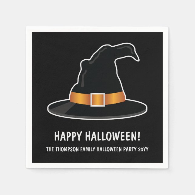 Häxa Hatt Och Orange Häxa Hatt Svart Halloween Pappersservett (Framsidan)