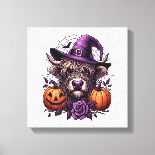 Häxa Highland Halloween Ko Canvastryck (Framsida)