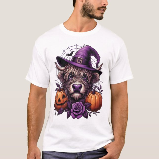 Häxa Highland Halloween Ko T Shirt (Framsida)