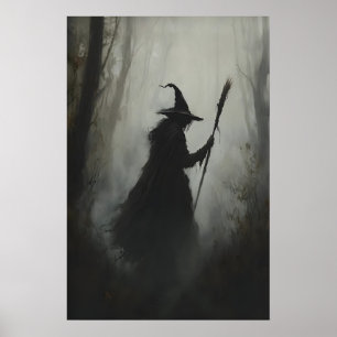 Häxa i skogen utskrivbar förtrollad gotisk poster