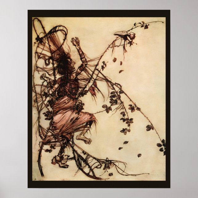Häxa intrasslad i törnar av Arthur Rackham Poster (Framsidan)
