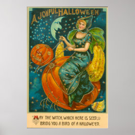 Häxa Jack O Lantern Fågel Pumpa Halvmåne Poster