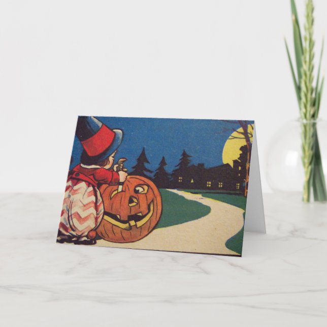Häxa Jack O Lantern Fullmåne Pumpa Utskärning Kort (Framsida)