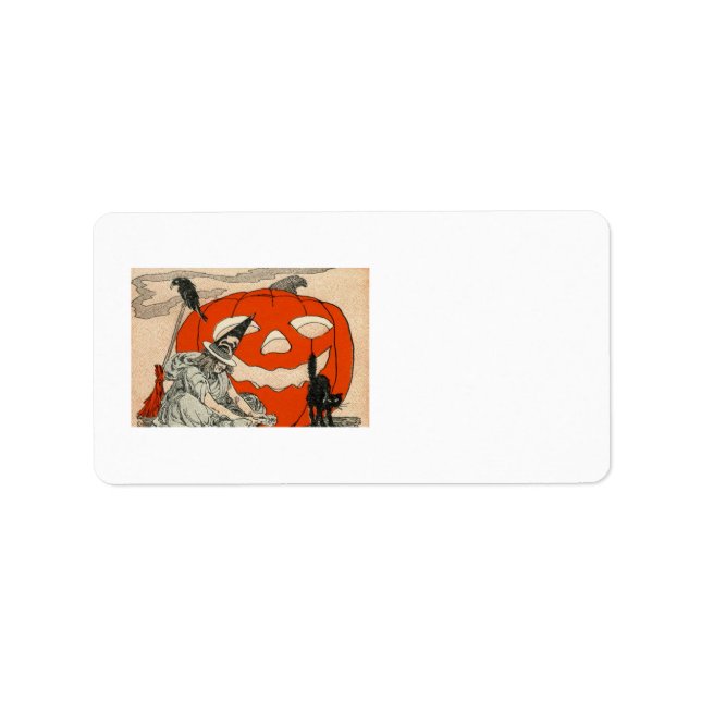 Häxa Jack O Lantern Svart Katt Adressetikett (Framsidan)