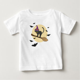 Häxa Katt på Kvast Ungdoms T-Shirt, Halloween Svar T Shirt