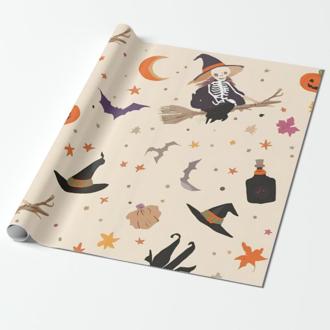 Häxa & kvast Halloween Presentpapper (Utrullad)