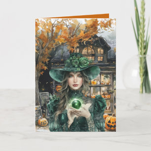 Häxa Lägger en Förtrollning på Dig Halloween-kort Kort
