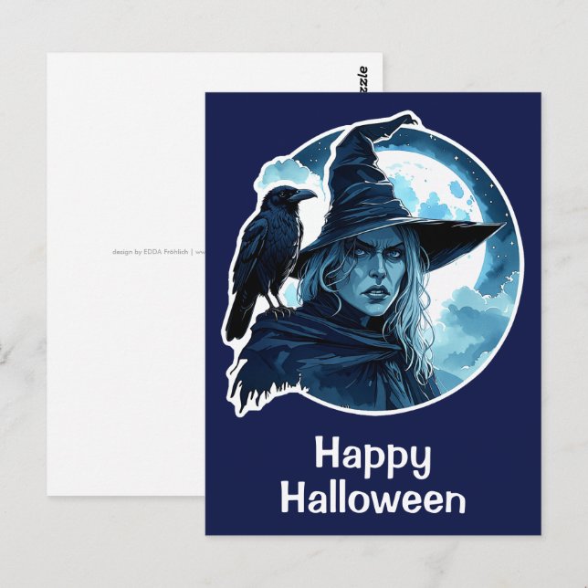 Häxa med en korp - Halloween Fan kul 2 Vykort (Fram/baksida)