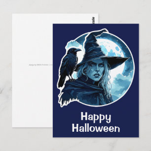 Häxa med en korp - Halloween Fan kul 2 Vykort