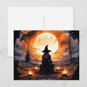Häxa med ljus och eld - Wicca Halloween 2 Vykort