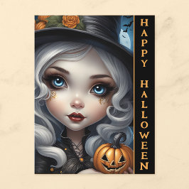 Häxa med Skulpterad Pumpa Gott Halloween Postkort Vykort