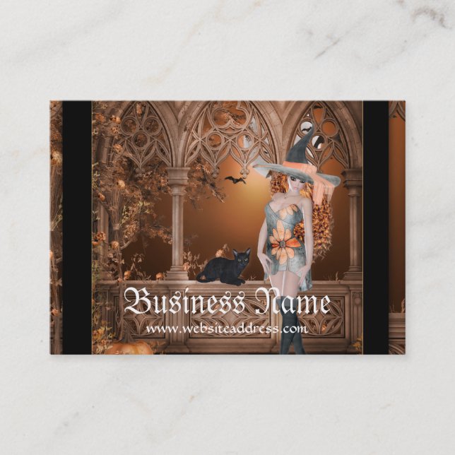 Häxa med svart kattfantasivisitkortar visitkort (Framsida)
