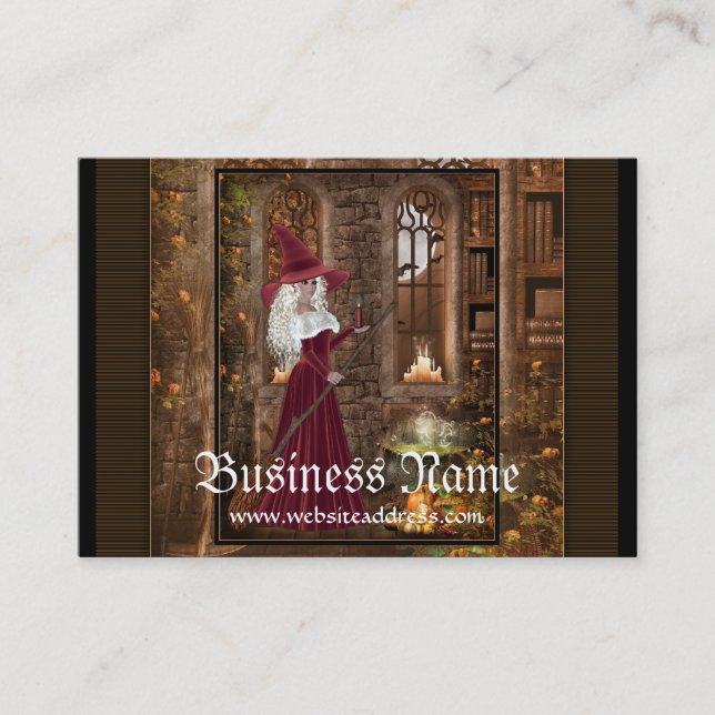 Häxa med visitkortar för en stearinljusfantasi visitkort (Framsida)