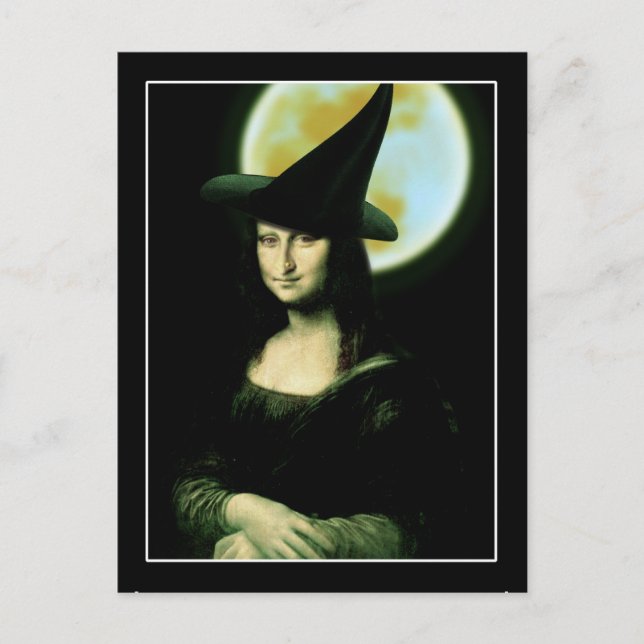 Häxa Mona Lisa Halloween Fullmåne Vykort (Framsida)