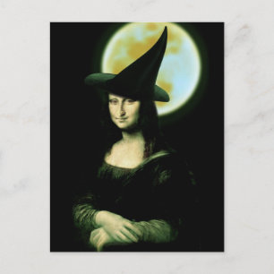 Häxa Mona Lisa Halloween Fullmåne Vykort